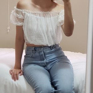 White Sheer Ruffle Top
